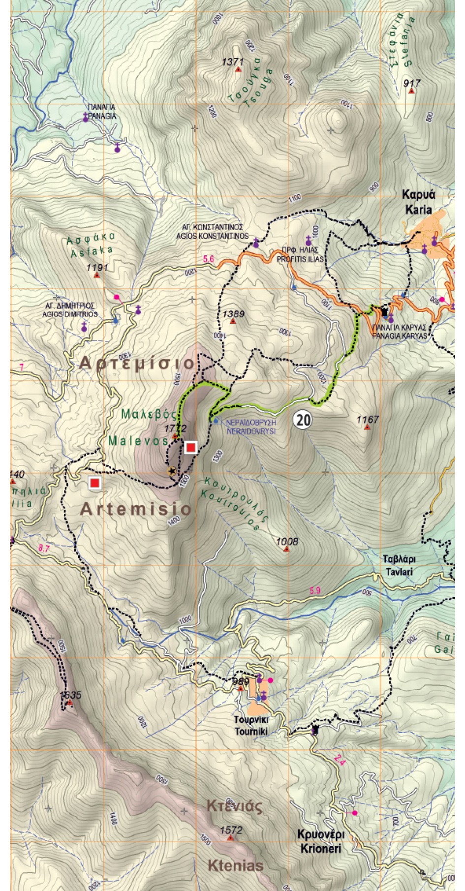 Μαίναλο - Αρτεμίσιο • πεζοπορικός χάρτης 1:40 000