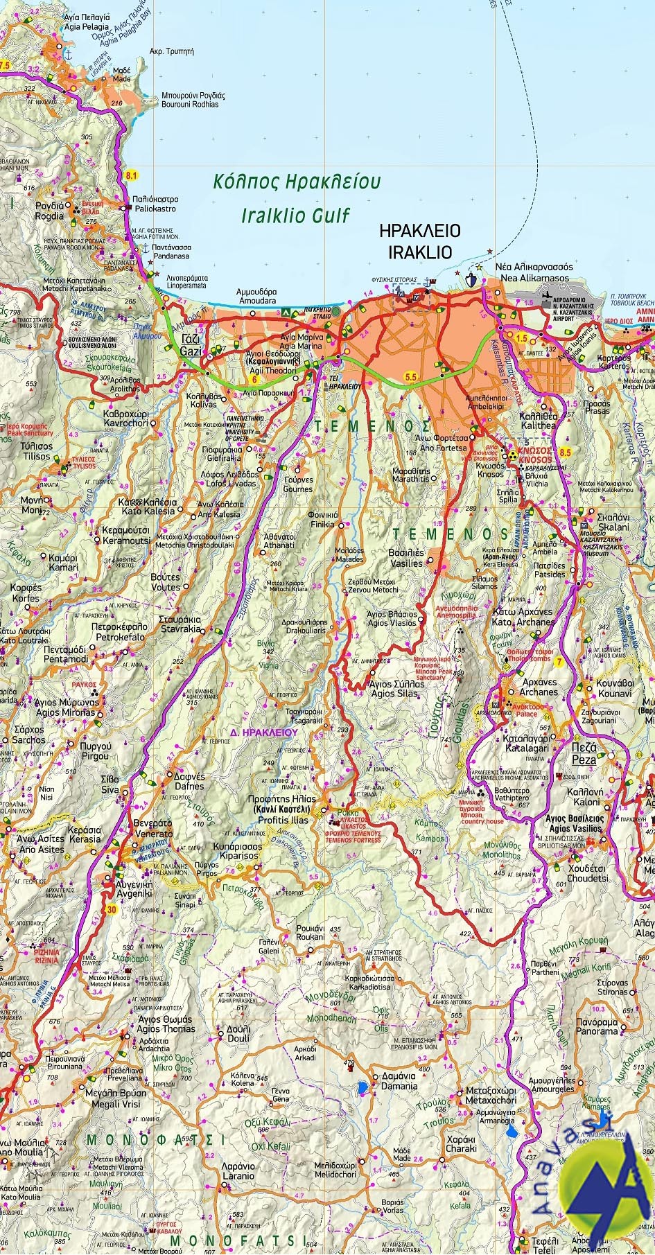 Iraklio - Rethimno • Road map 1:100.000 