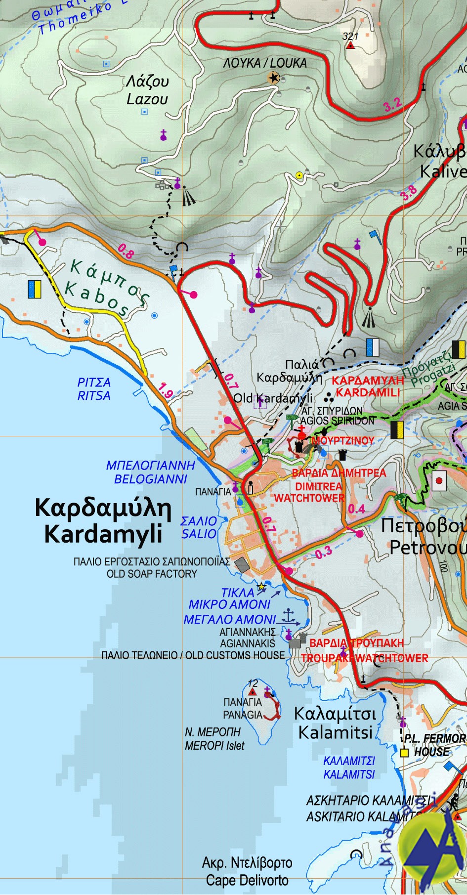 Exo Mani – Verga, Kardamyli, Trachila • Hiking map 1:22 000