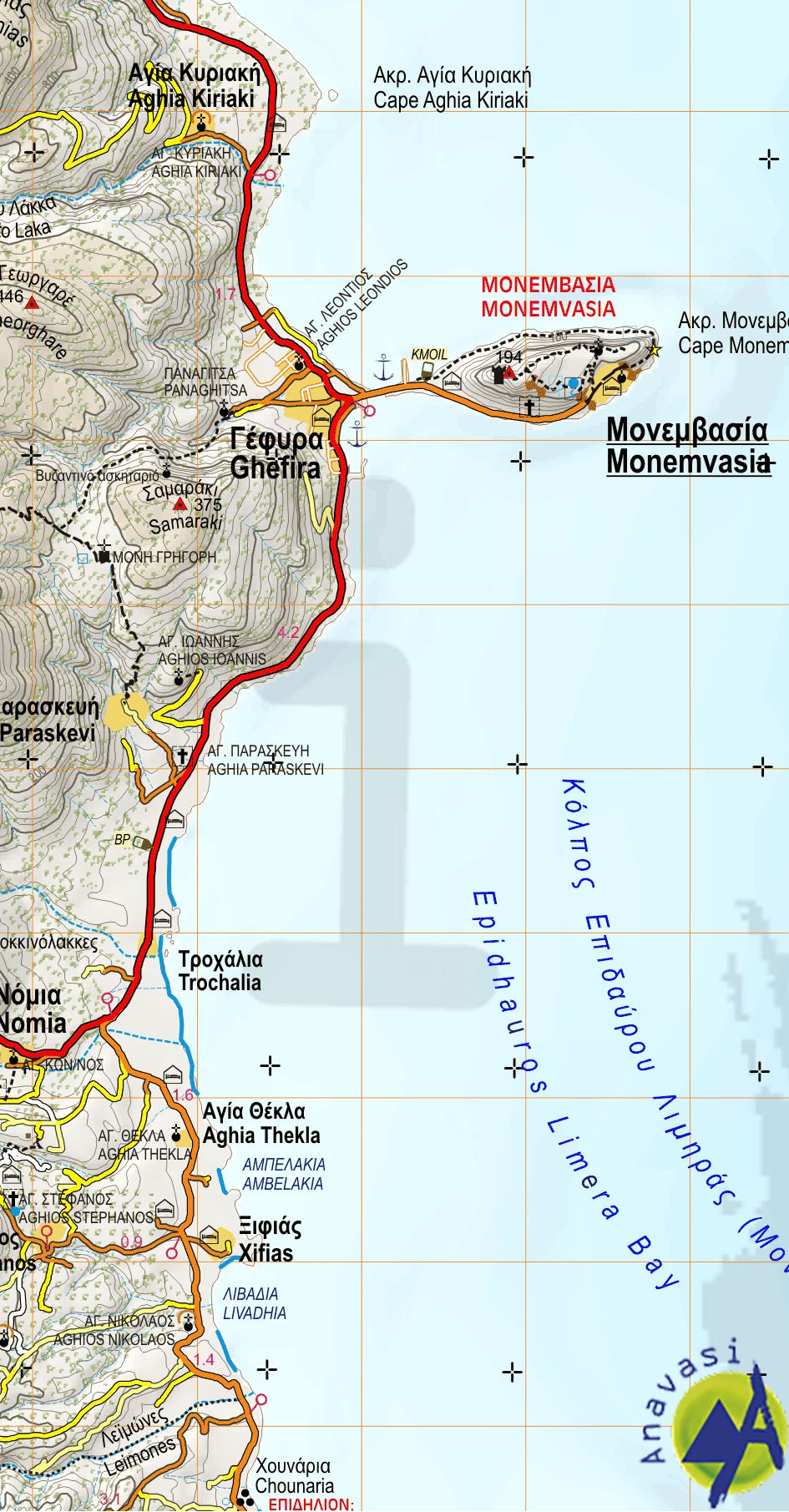 Monemvasia Elafonisos Maleas • Hiking map 1:50 000