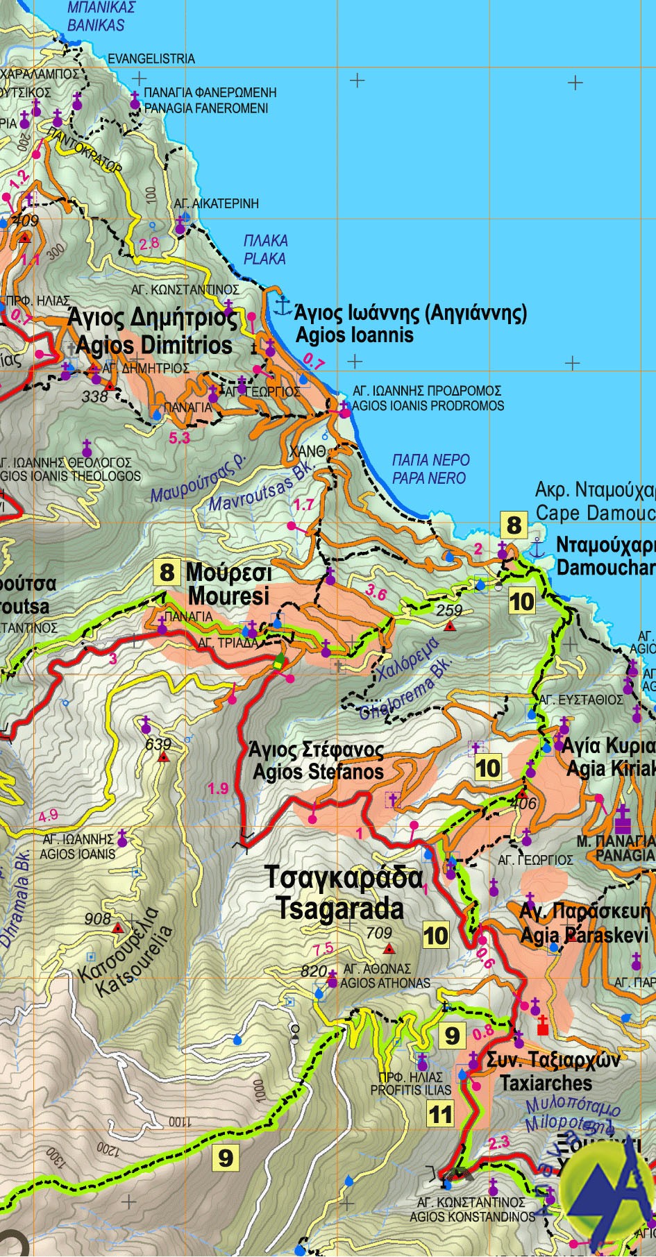 Pilio - Mavrovouni • Hiking map 1:45 000